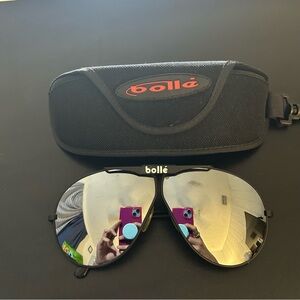Bollé Vintage Black Aviator Teardrop Sunglasses with Case VTG Mirrored Lenses